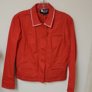 Christine Alexander red embellished denim jean jacket S